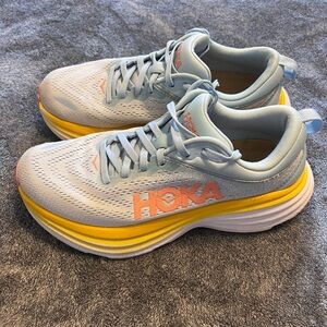 Hoka Bondi 8 Light Blue and Yellow Running Shoes. Very good used condition.